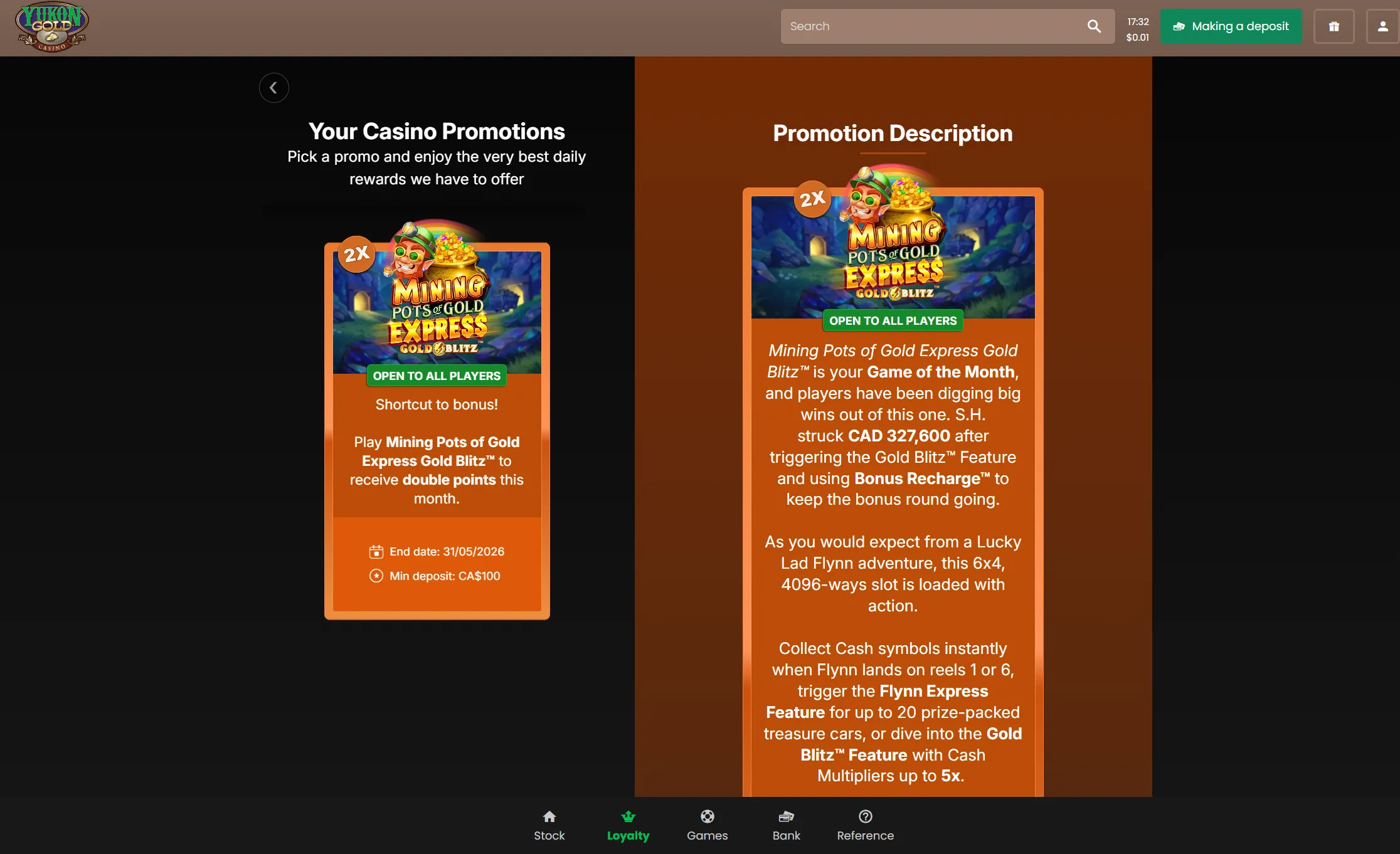 Welcome offers for new users at Yukon Gold Online Casino